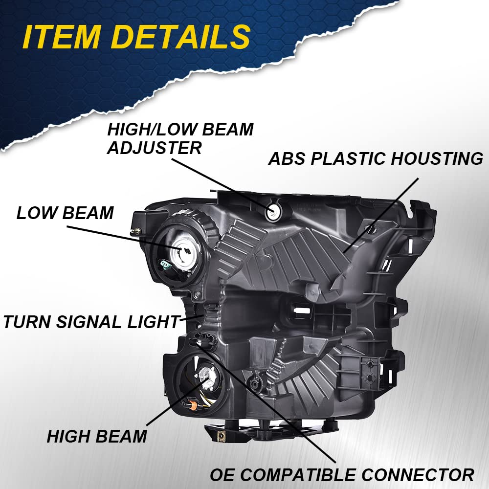 G-PLUS Headlights Assembly, Compatible with 2015 2016 2017 Ford F150 bumper Headlamp, Smoky lens Black Housing Clear Reflector