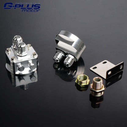 30 Row AN10-10AN Universal Aluminum Engine Transmission Oil Cooler Kit + Oil Filter Relocation Kit Silver