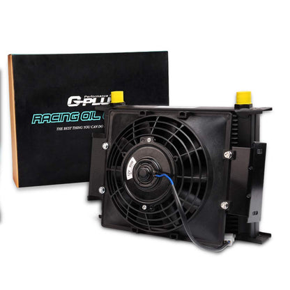 Universal 28 Row 10AN-10AN Aluminum Engine Transmission Oil Cooler + 7" Fixed Engine Cooling Fan