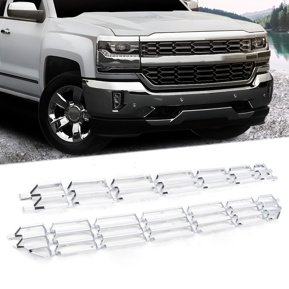 G-PLUS Grille Insert, Compatible with Chevy Silverado 1500 2016 2017 2018 Chrome Grille Kit Snap On(Sliver)