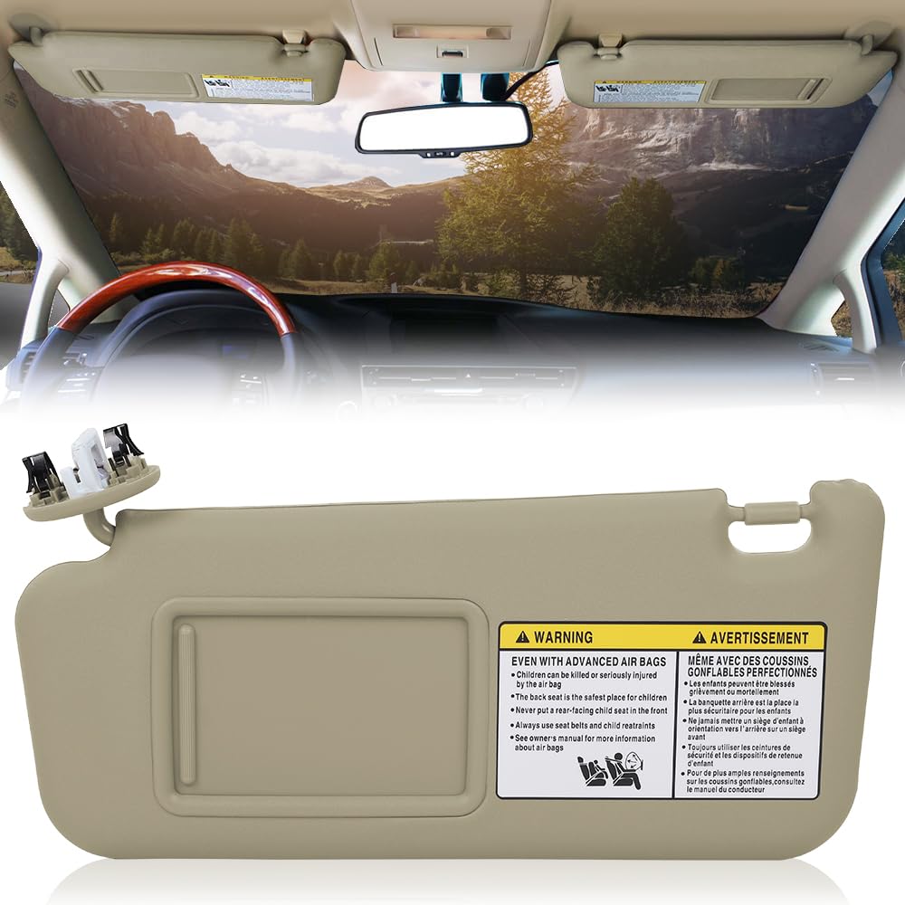 G-PLUS Beige Left Side Sun Visor with Mirror Compatible with Toyota RAV4 2006-2013 74320-42501-A1