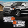 G-PLUS LED Headlights Assembly Fit GMC Sierra 1500HD 2500HD 3500 1999-2007/Fit GMC Yukon XL 1500 2500 1999-2006,Headlamps Clear Lens Chrome Housing Amber Reflector,faros delanteros