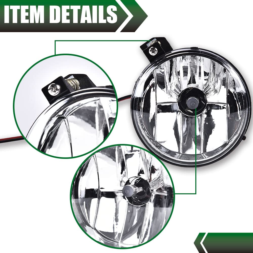 G-PLUS Fog Light Set Assembly Compatible With 2001-2004 Dakota Pickup Truck SUV/2001-2003 Dodge Durango Clear Lens Front Bumper Fog Light Lamps w/Bulbs,Passenger side (Right)