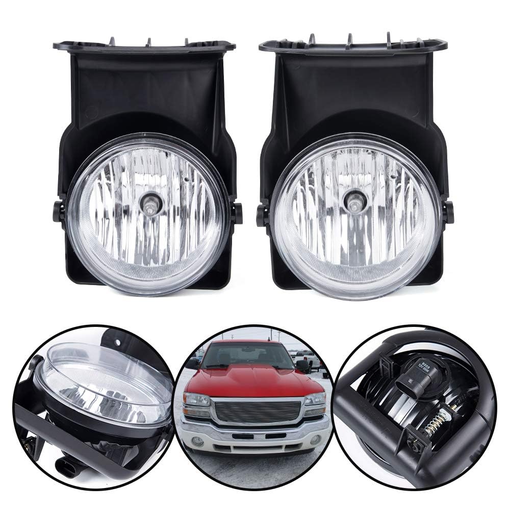 G-PLUS Bumper Fog Lights Compatible With GMC Sierra 1500 2500 3500 2003-2006 Pickup Clear Driving Fog Lamps W/o Wiring Kit Left+Right Side