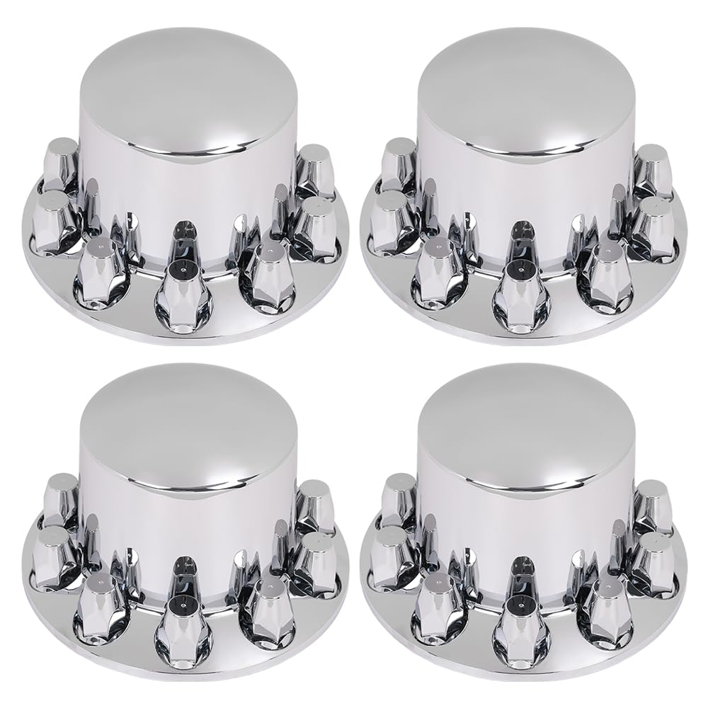 G-PLUS Chrome Wheel Covers Rear Axle Hub Caps 4 PCS Compatible with Most of 10 Holes 22.5" & 24.5" Semi-Truck Wheels with 11.25" Bolt Circle Wheels with 33mm Thread-On Lug Nut Covers