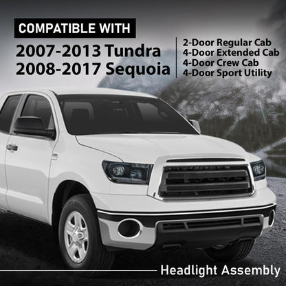 G-PLUS LED DRL Headlights Compatible with Toyota Tundra 2007-2013,Fit Toyota Sequoia 2008-2017 Headlamps Assembly Smoky Lens Black Housing Clear Reflector Left & Right,faros delanteros