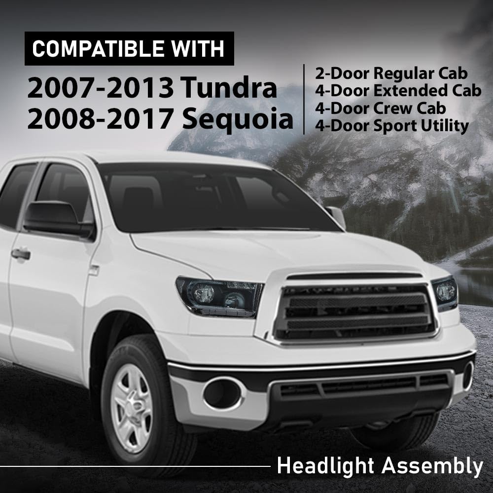 G-PLUS LED Headlights Halogen Headlamps Compatible with Toyota Tundra 2007-2013,Fit Toyota Sequoia 2008-2017 Smoky Lens Black Housing Clear Reflector,faros delanteros
