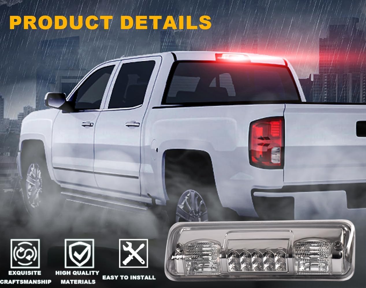 G-PLUS 3rd Third Brake Light Compatible with 2004-2008 Ford F150 Lobo/Fit 2007-2010 Ford Explorer/Fit 2006-2008 Lincoln Mark LT High Mount Stop Lights Smoky Lens Chrome Housing
