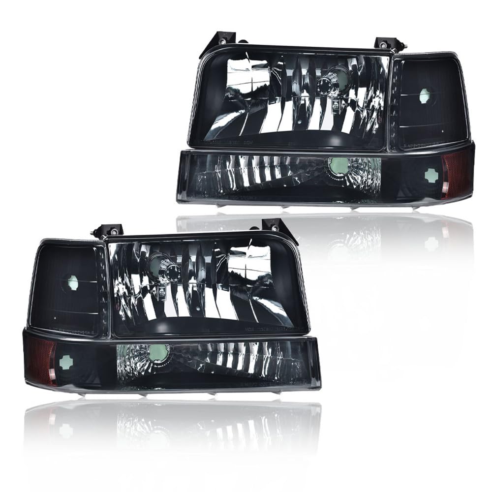 G-PLUS Headlights Fit Ford F150 250 350 Bronco F-Super Duty 1992-1997 w/Corner Signal Driver Passenger Headlamps Smoky Lens Black Housing Amber Reflector,faros delanteros