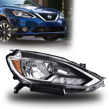 G-PLUS Headlights Assembly Fit 2016-2018 Nissan Sentra 4-Door Sedan S SL SR SV, (ONLY For Factory Halogen Models),Headlamps Black Housing, Passenger Side (Right),faros delanteros