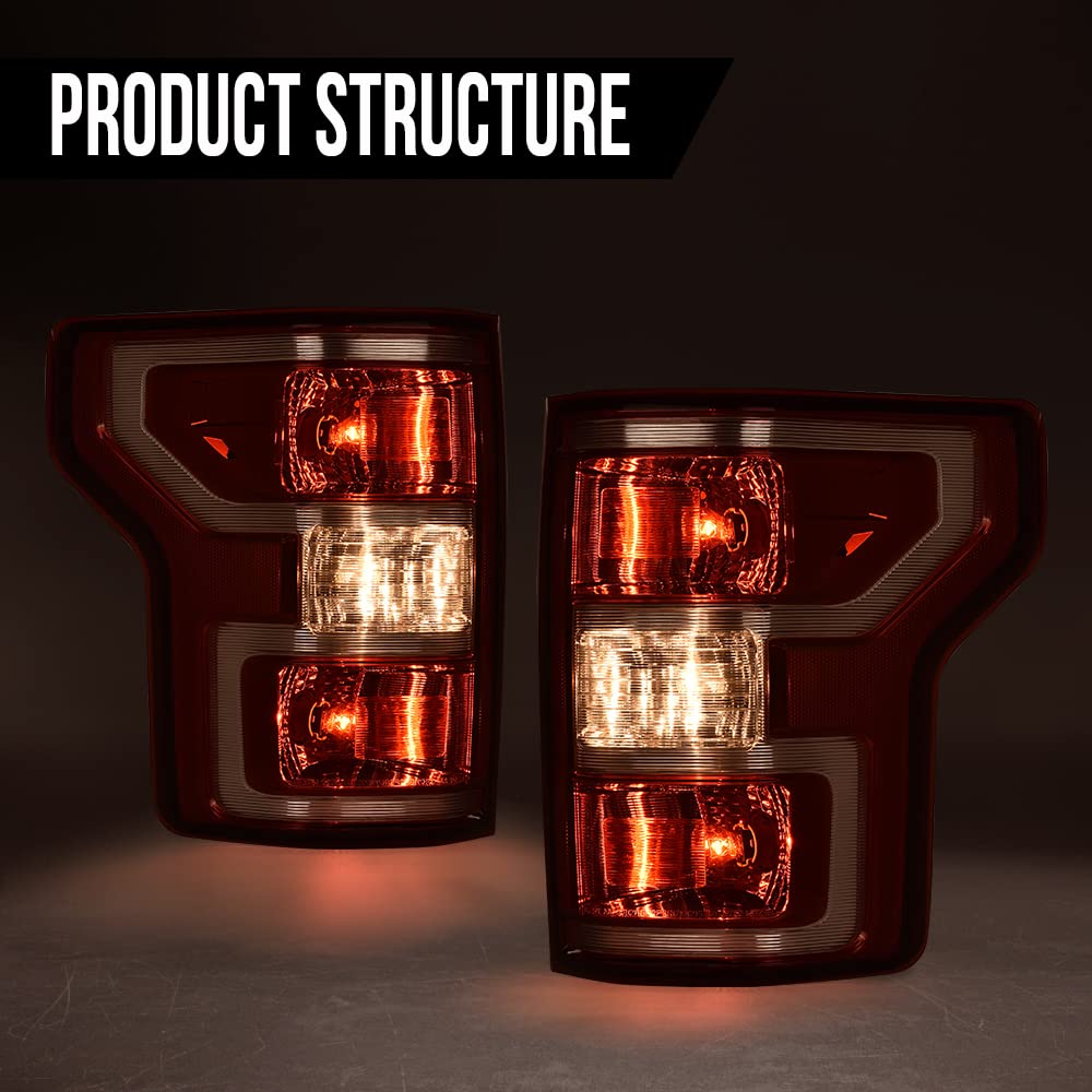 G-PLUS Rear Tail Lights Rear Brake Lamps Assembly W/Bulbs & Wiring Harness Compatible with Ford F150 2018 2019 2020 Luces Traseras Red