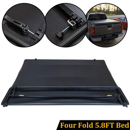G-PLUS T4 Four-Fold Soft 5.8Ft Truck Tonneau Cover Replacement for 2007-2013 Chevy Silverado/GMC Sierra,Extra Short Bed 5'8" Black