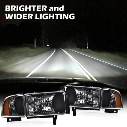 G-PLUS Headlights, Fit 1994-2001 Dodge Ram 1500/1994-2002 Ram 2500 3500,Not fit Ram Sport, Headlamps Clear Lens Black Housing Amber Reflector w/o Bulbs Bumper Headlamps,faros delanteros Assembly