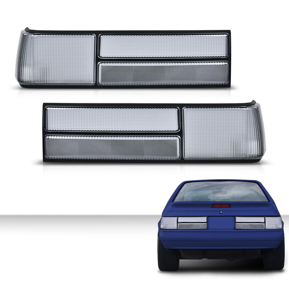 G-PLUS Taillight Taillamp Smoky Lens Left & Right Pair Set Compatible with Ford Mustang 1987-1993 E7ZZ13405A, E7ZZ13404A, FO2800168, FO2801168