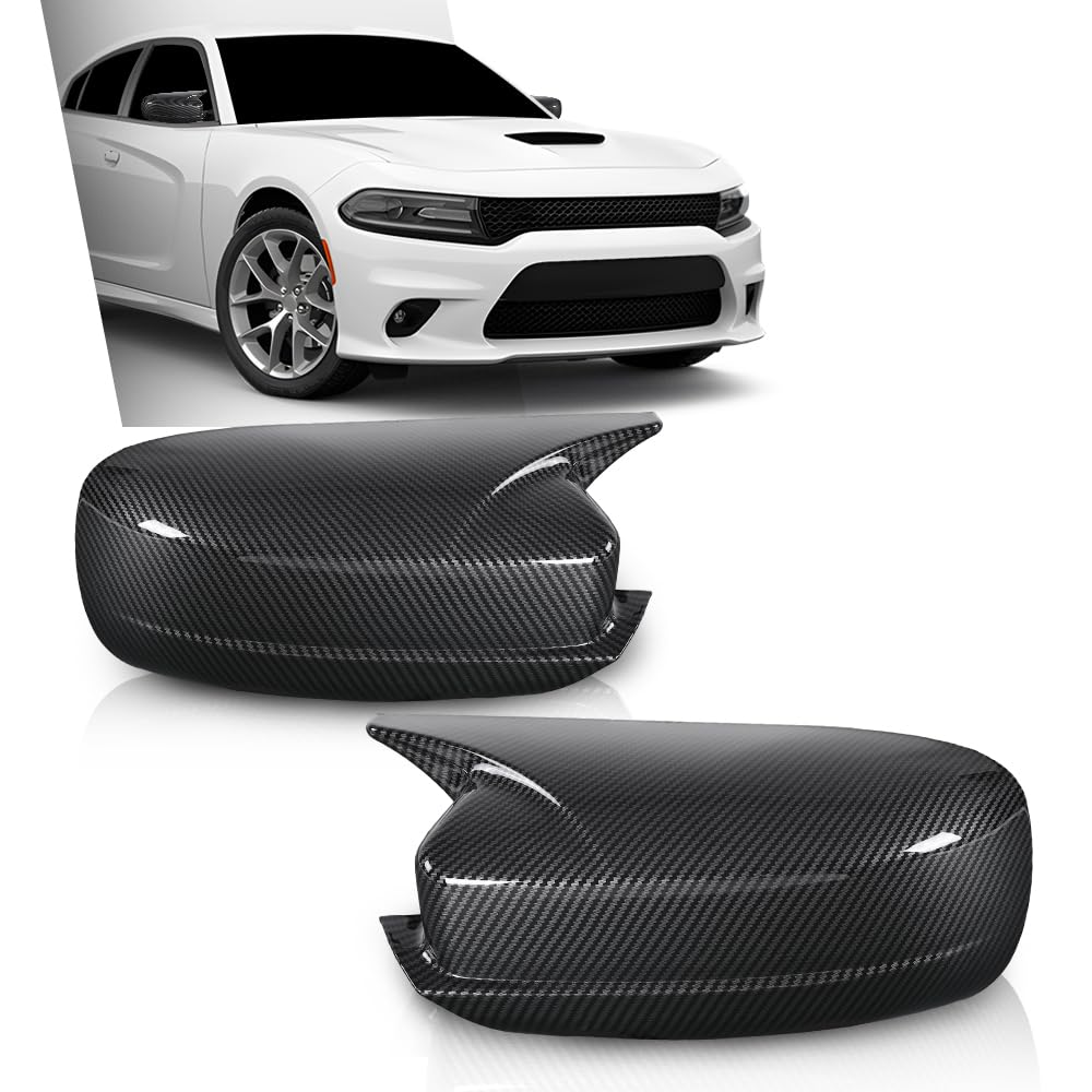G-PLUS Side Mirror Covers Shell Cap Left and Right Compatible with Dodge Charger SRT 2015-2023 Carbon Fiber