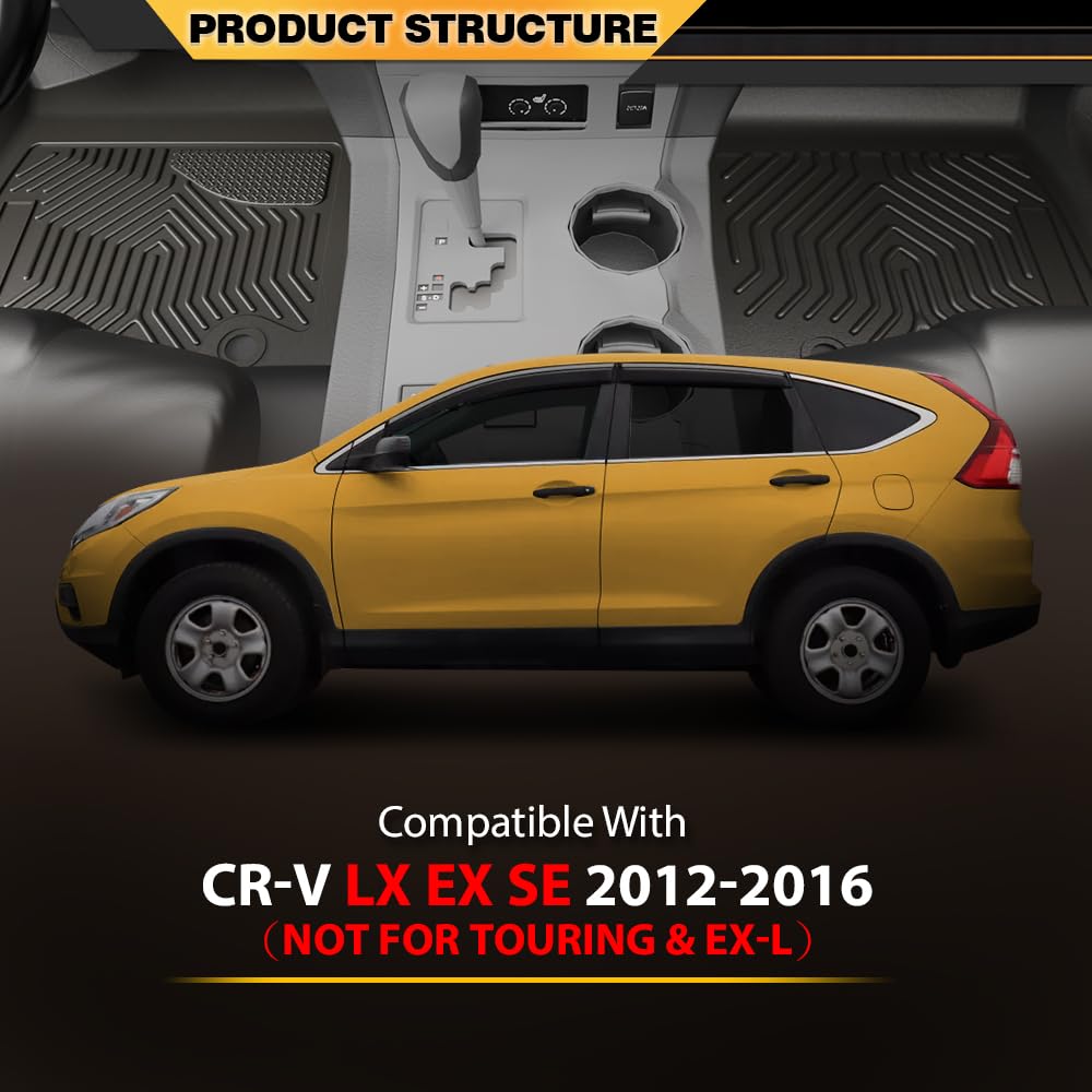 TPE Floor Mats Fit Honda CR-V LX EX SE 2012-2016 (Not Fit Touring & EX-L) 1st & 2nd Row Truck Accessories Cargo Liners All Weather Protection 3pcs Black Alfombras para Carro