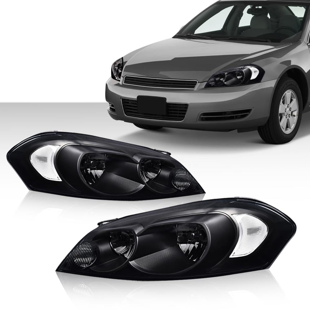 G-PLUS Headlights Assembly Fit Chevy Monte Carlo 2006 2007/Chevy Impala 2006-2013/Chevy Impala Limited 2014 2015 2016 Headlamps W/o Bulbs Smoky Lens Black Housing Clear Reflector,faros delanteros