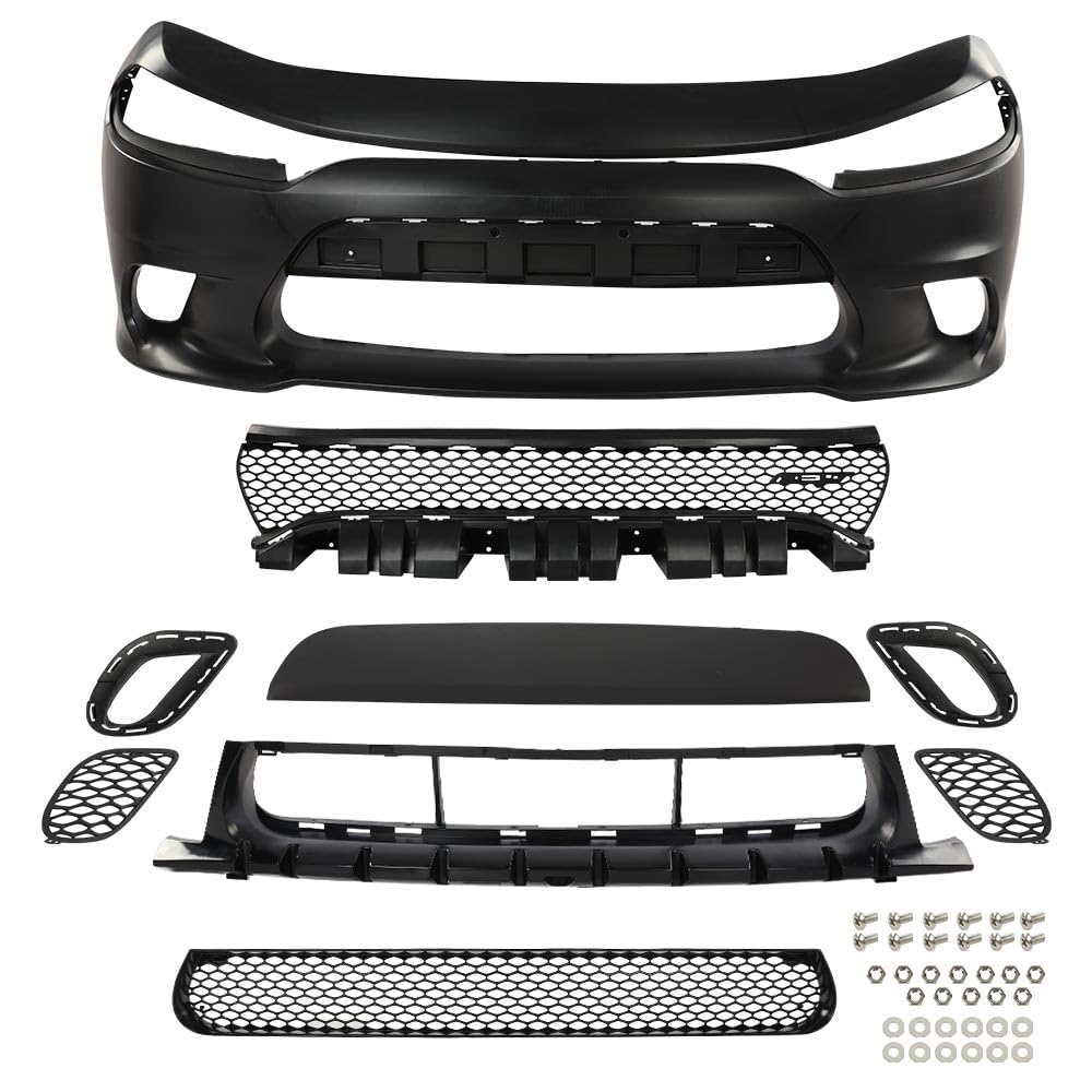 G-PLUS Front Bumper Body Kit Compatible with Dodge Charger 2015 2016 2017 2018 2019 2020 2021 2022 SRT Style 9PCS, Black