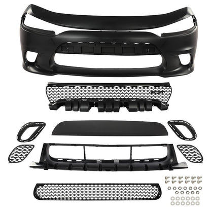 G-PLUS Front Bumper Body Kit Compatible with Dodge Charger 2015 2016 2017 2018 2019 2020 2021 2022 SRT Style 9PCS, Black