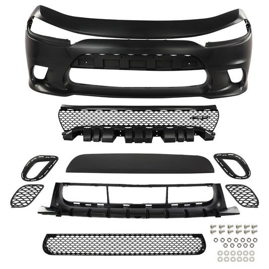 G-PLUS Front Bumper Body Kit Compatible with Dodge Charger 2015 2016 2017 2018 2019 2020 2021 2022 SRT Style 9PCS, Black