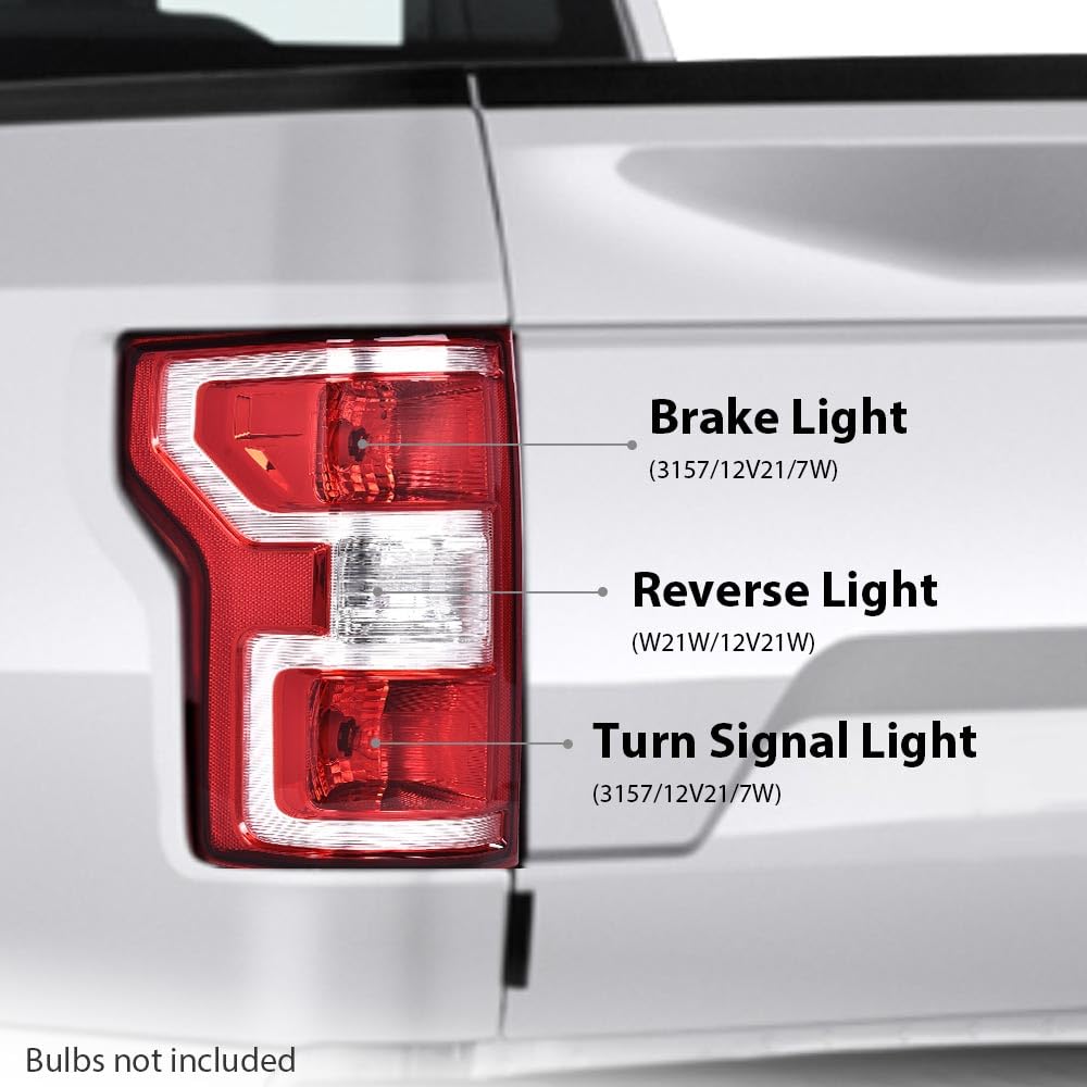 G-PLUS Rear Tail Lamp Light W/o Bulbs and Wiring Harness Compatible with Ford F150 2018 2019 2020 JL3Z13405H, FO2800265 Red Lens Chrome Housing LH Left Driver Side Rear Brake Lamps Assembly