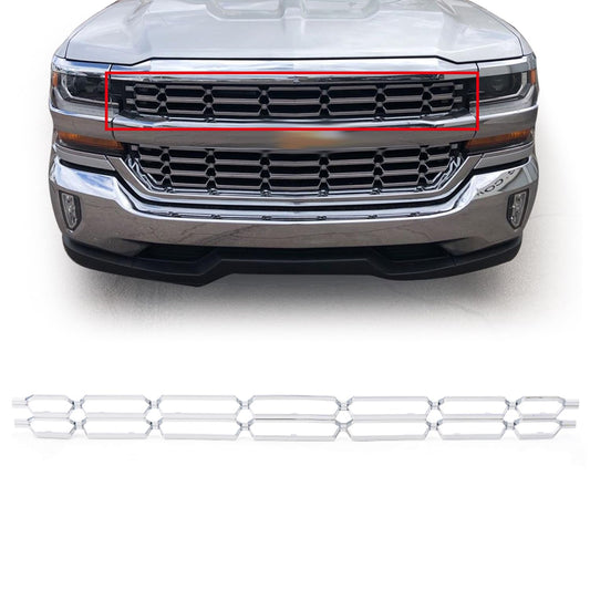 G-PLUS Front Chrome Grille Insert Snap On Compatible with Chevy Silverado 1500 2016 2017 2018 ABS plastic