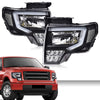 G-PLUS Headlights Assemblies LED Tube Compatible with Ford F150 2009-2014 Headlamps Driver Side & Passenger Side Clear Lens Black Housing Clear Reflector,faros delanteros