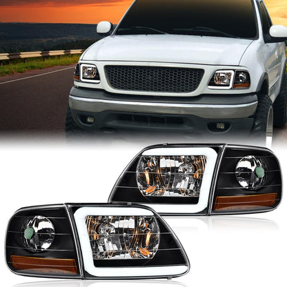 G-PLUS LED DRL Headlights&Corner Parking Lights Fit Ford Expedition 1997-2002/Fit Ford F150 1998-2003/Fit F250 1997-1999 Clear Lens Black Housing Amber ReflectorBumper Headlamps,faros delanteros