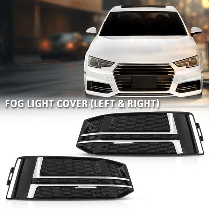 G-PLUS Pair Front Fog Light Cover Bumper Grille Bezel, Compatible with Audi S4 / A4 B9 S-LINE 2016-2018, LH Driver & RH Passenger 2PCS, 8W0807681F, 8W0807682F