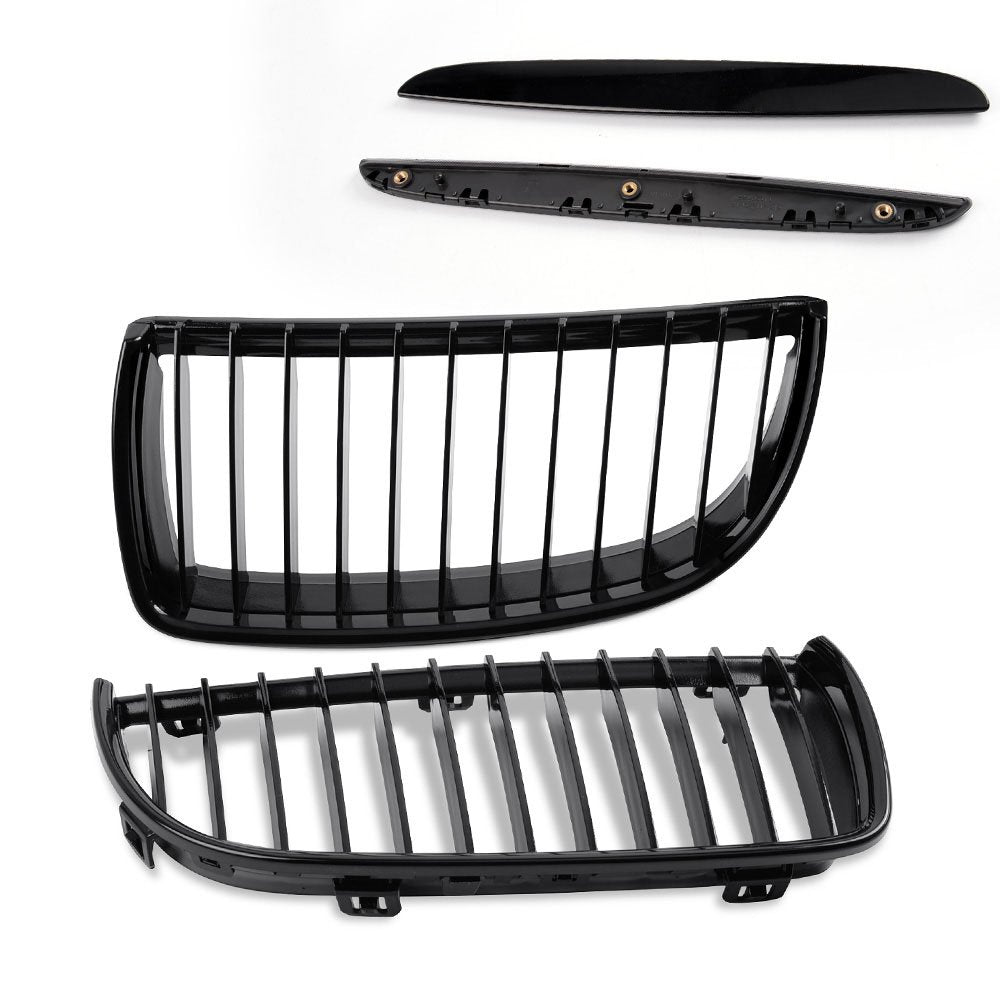 4PCS Set Front Bumper Kidney Sports Grille Hood Grills Replacement For BMW E90 E91 323i 328i 335i 330i 325i 3-Series Sedan Wagon 2005-2008 Gloss Black