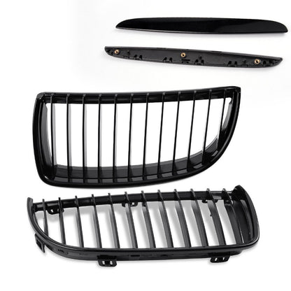 4PCS Set Front Bumper Kidney Sports Grille Hood Grills Replacement For BMW E90 E91 323i 328i 335i 330i 325i 3-Series Sedan Wagon 2005-2008 Gloss Black