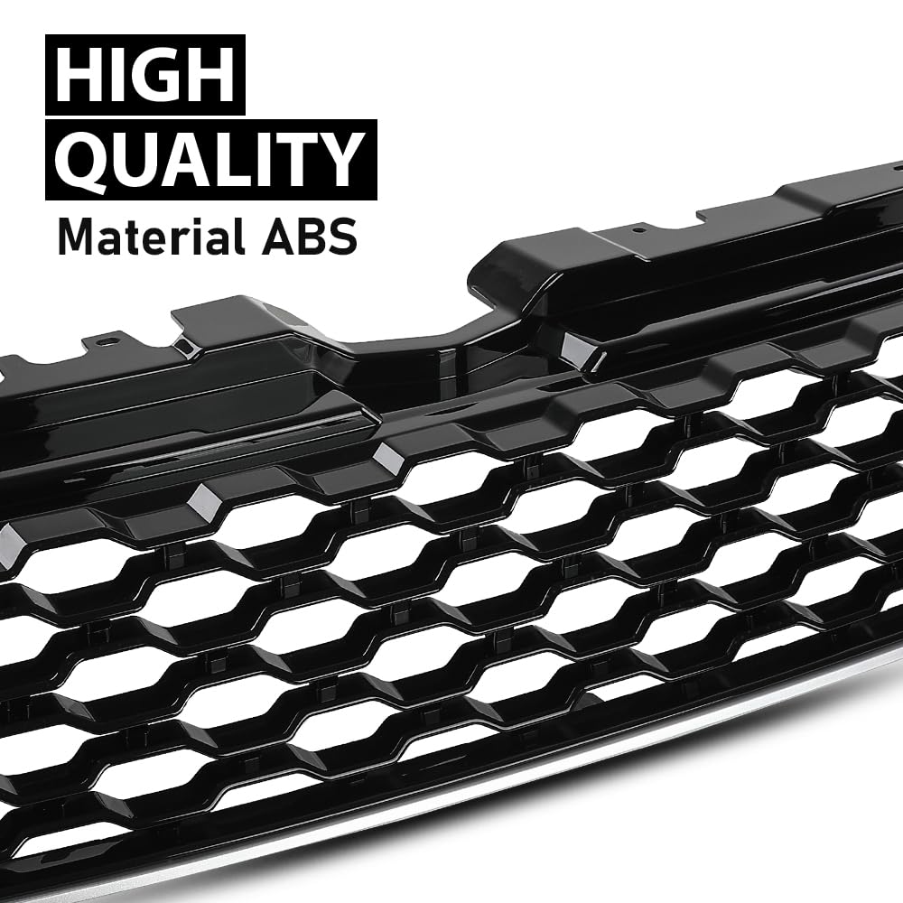 G-PLUS Front Upper Grille Vent Grill with Chrome Trim Compatible with Land Rover Range Rover Evoque 2010-2018 Glossy Black