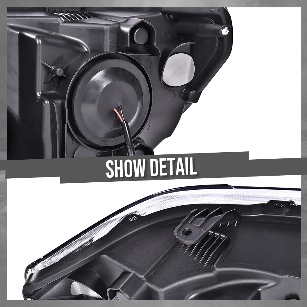 G-PLUS LED Tube Projector Headlights Assembly Compatible with Toyota Tundra 2007-2013, Fit Toyota Sequoia 2008-2017 Left & Right Headlamps, Clear Lens Black Housing Clear Reflector, TO2502171