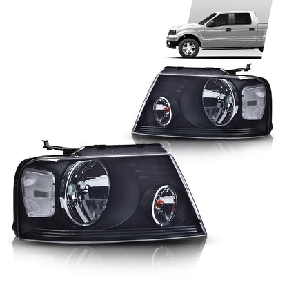 G-PLUS Headlights Assembly, Compatible with 2004-2008 Ford F150/ 2006-2008 Lincoln Mark Lt(NOT Compatible with 2004 F150 Heritage/Flareside Beds Models), Smoky Lens Black Housing Clear Reflector