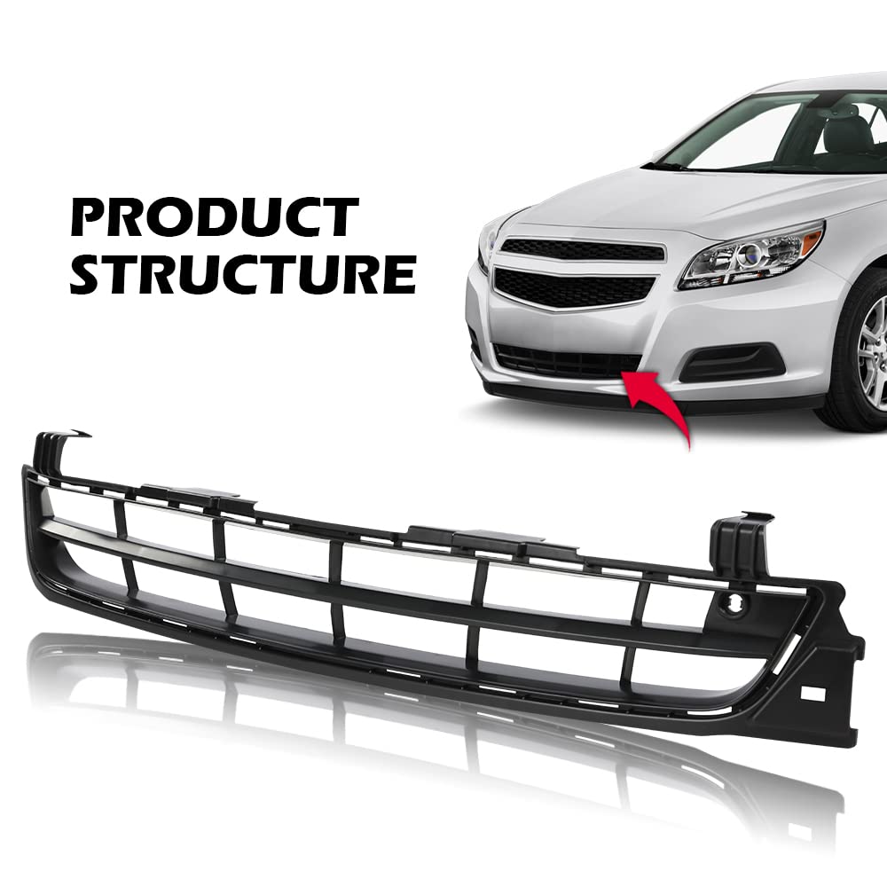 G-PLUS Front Bumper Grille Compatible with Chevy Malibu 2013 Textured Dark Gray Grill Plastic 22869137, GM1036149,