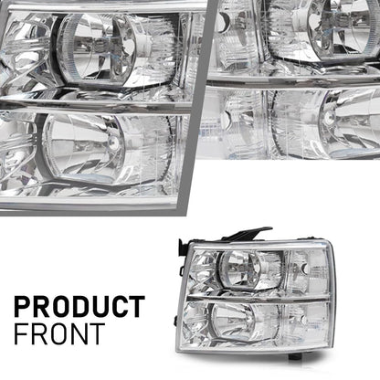 G-PLUS Headlights Assembly Fit Chevy Silverado 1500 2007-2013/Fit Silverado 2500 3500 & HD 2007-2014,NOT 07 Old Body Classic,Clear Lens Chrome Housing Clear ReflectorBumper Headlamps,faros delanteros
