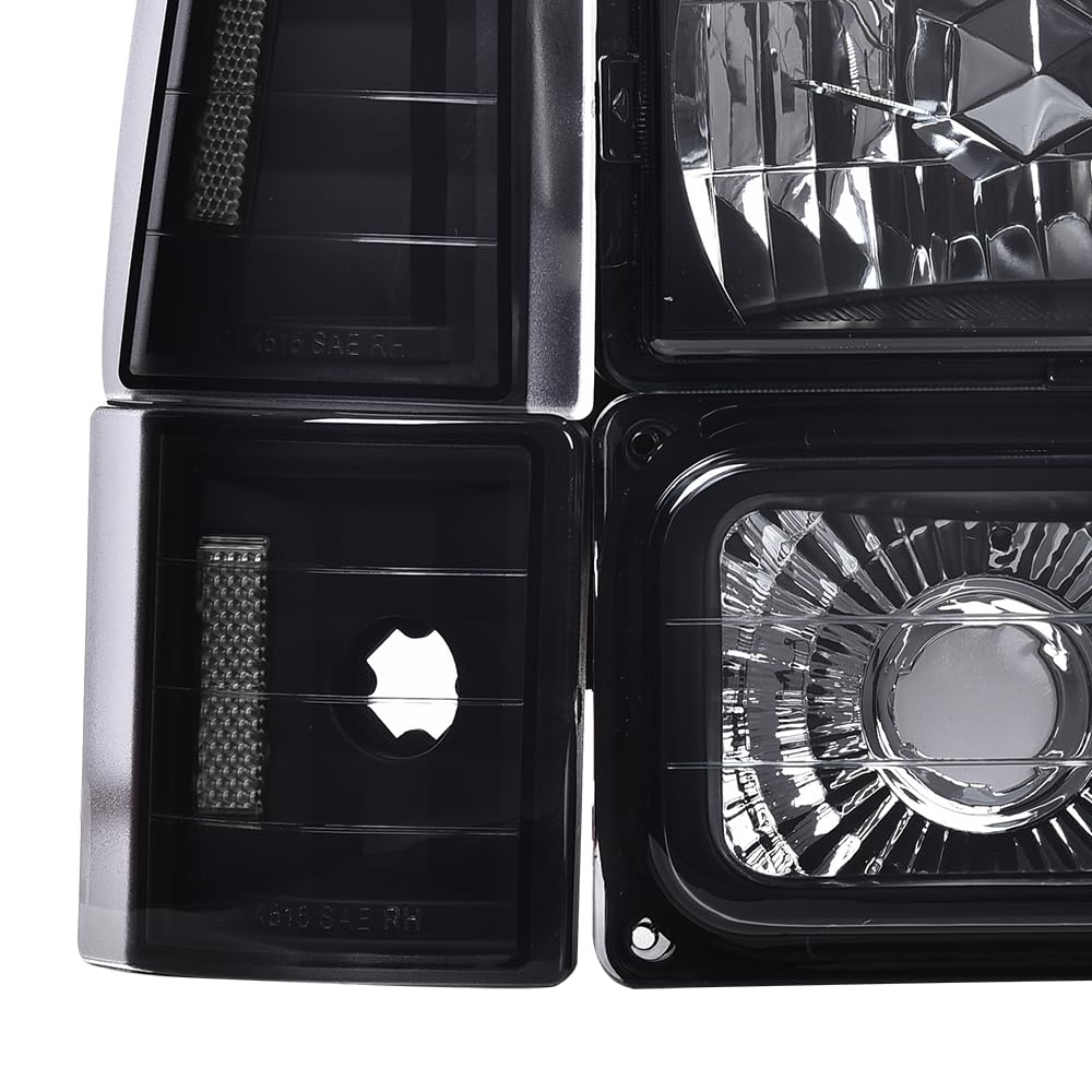 G-PLUS Headlights Assembly w/Bulbs Fit Chevy Suburban C1500 C2500 K1500 K2500 1994-1999, Fit GMC C2500 K2500 1994-2000, Left & Right Headlamps Assembly, Smoky Lens Black Housing Clear Reflector