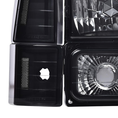 G-PLUS Headlights Assembly w/Bulbs Fit Chevy Suburban C1500 C2500 K1500 K2500 1994-1999, Fit GMC C2500 K2500 1994-2000, Left & Right Headlamps Assembly, Smoky Lens Black Housing Clear Reflector