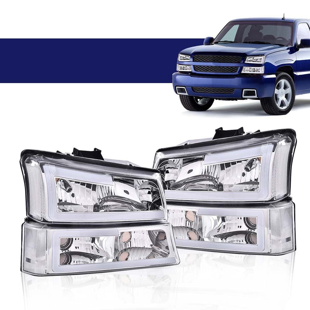 G-PLUS LED Headlights FitChevy Avalanche/Silverado 1500 2500 HD 3500 2003-2006/Fit Silverado 1500 2500 3500 Classic 2007,Headlamps Clear Lens Chrome Housing Clear Reflector,faros delanteros