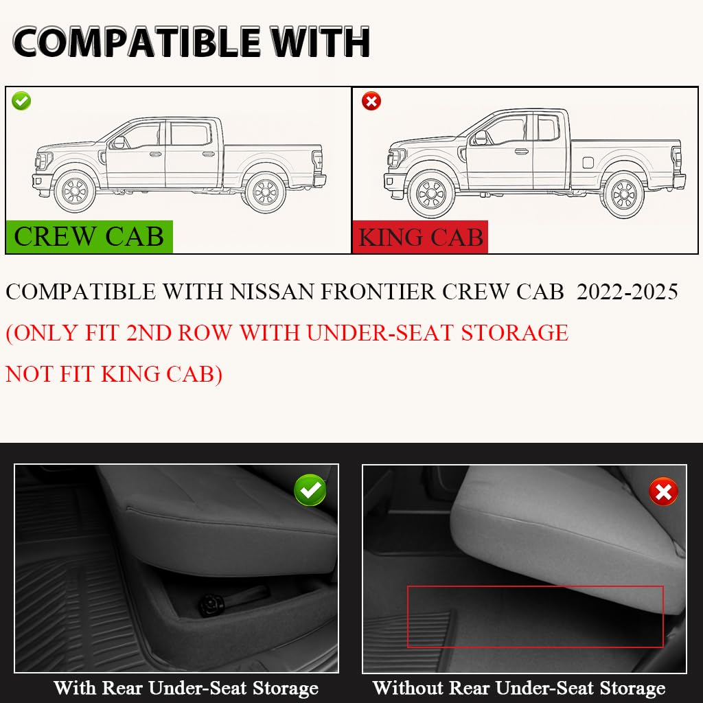 G-PLUS Floor Mats Fit for Nissan Frontier 2022-2025 Crew Cab(Only for 2nd Row with Under-Seat Storage,Not Fit King Cab),TPE Custom Fit All Weather Protection Front & 2nd Row Car Floor Liners