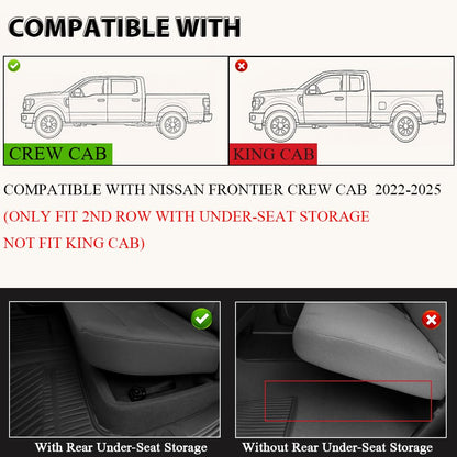 G-PLUS Floor Mats Fit for Nissan Frontier 2022-2025 Crew Cab(Only for 2nd Row with Under-Seat Storage,Not Fit King Cab),TPE Custom Fit All Weather Protection Front & 2nd Row Car Floor Liners