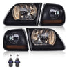G-PLUS Headlights Assembly Compatible with Ford F150 1998-2003, Fit Ford Expedition 1997-2002 w/Corner Lamps Smoky Lens Black Housing Amber Reflector