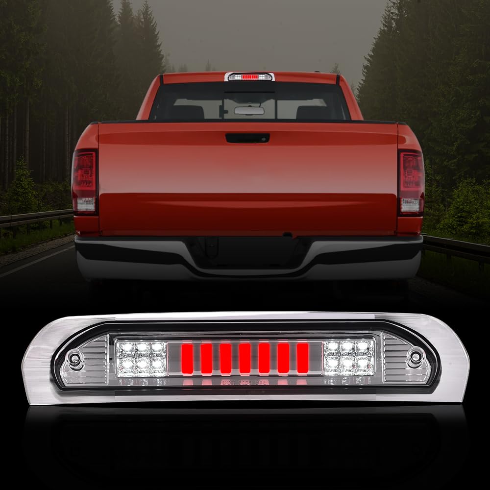 G-PLUS LED Third Brake Light Compatible With 2002-08 Dodge RAM 1500/2003-09 Dodge RAM 2500 3500,5072594AB, 5072594AD, 5072594AC 3RD LED Bar Brake/Cargo Lamp,Type I (Chrome Housing Clear Lens)