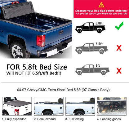 G-PLUS Lock Solid Hard Tri-Fold Tonneau Cover Compatible with 2004-2007 Chevy/GMC Extra Short Bed 5´8" (07 Classic Body)