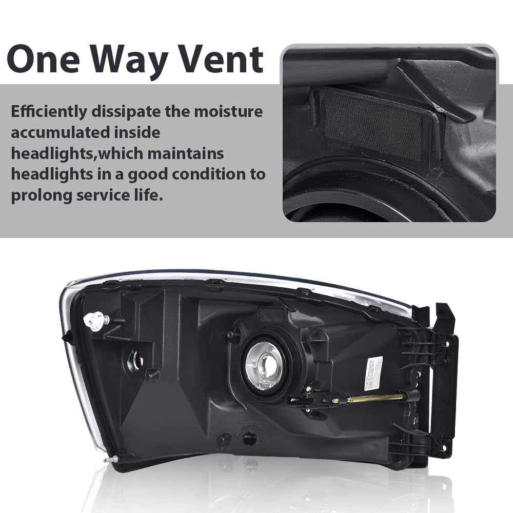 G-PLUS Headlights w/Bulbs Compatible with Dodge Ram 1500 2006-2008/Fit Dodge Ram 2500 3500 2006-2009,Clear Lens Chrome Housing Clear Reflector Left & Right Bumper Headlamps Assembly
