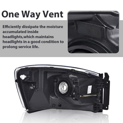 G-PLUS Headlights w/Bulbs Pair Compatible with Dodge Ram 1500 2006-2008/Fit Dodge Ram 2500 3500 2006-2009,Clear Lens Chrome Housing Clear Reflector Bumper Headlamps,faros delanteros Assembly