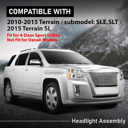 G-PLUS Projector Headlights Left & Right Side Compatible with GMC Terrain (submodel: SLE, SLT) 2010-2015 Not Fit for Denali Models Clear Lens Chrome Housing Bumper Headlamps,faros delanteros