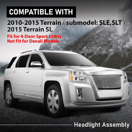 G-PLUS Projector Headlights Left & Right Side Compatible with GMC Terrain (submodel: SLE, SLT) 2010-2015 Not Fit for Denali Models Clear Lens Chrome Housing Bumper Headlamps,faros delanteros