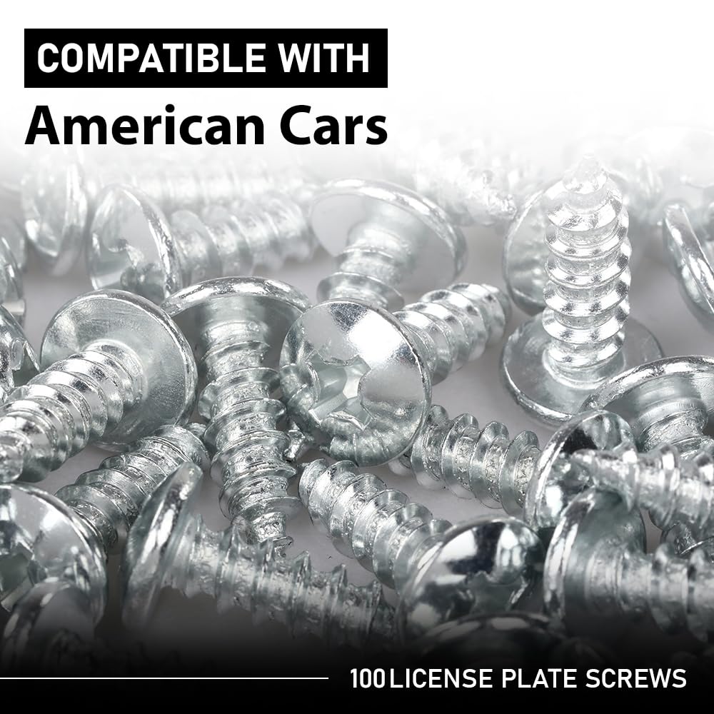G-PLUS License Plate Screws Self Tapping Pan Head Compatible with Most Vehicles (100 Pkg)