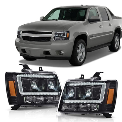 G-PLUS LED Headlights Assembly Fit Chevy Tahoe Avalanche Subarban 1500 2500 2007-2014 DRL Corner Turn Signal Headlamps Set Pair Left & Right Clear Lens Black Housing Amber Reflector,faros delanteros
